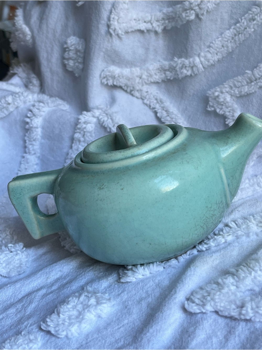 Vintage McMaster Canada Ceramic Mini Teapot in Crackle Jade
